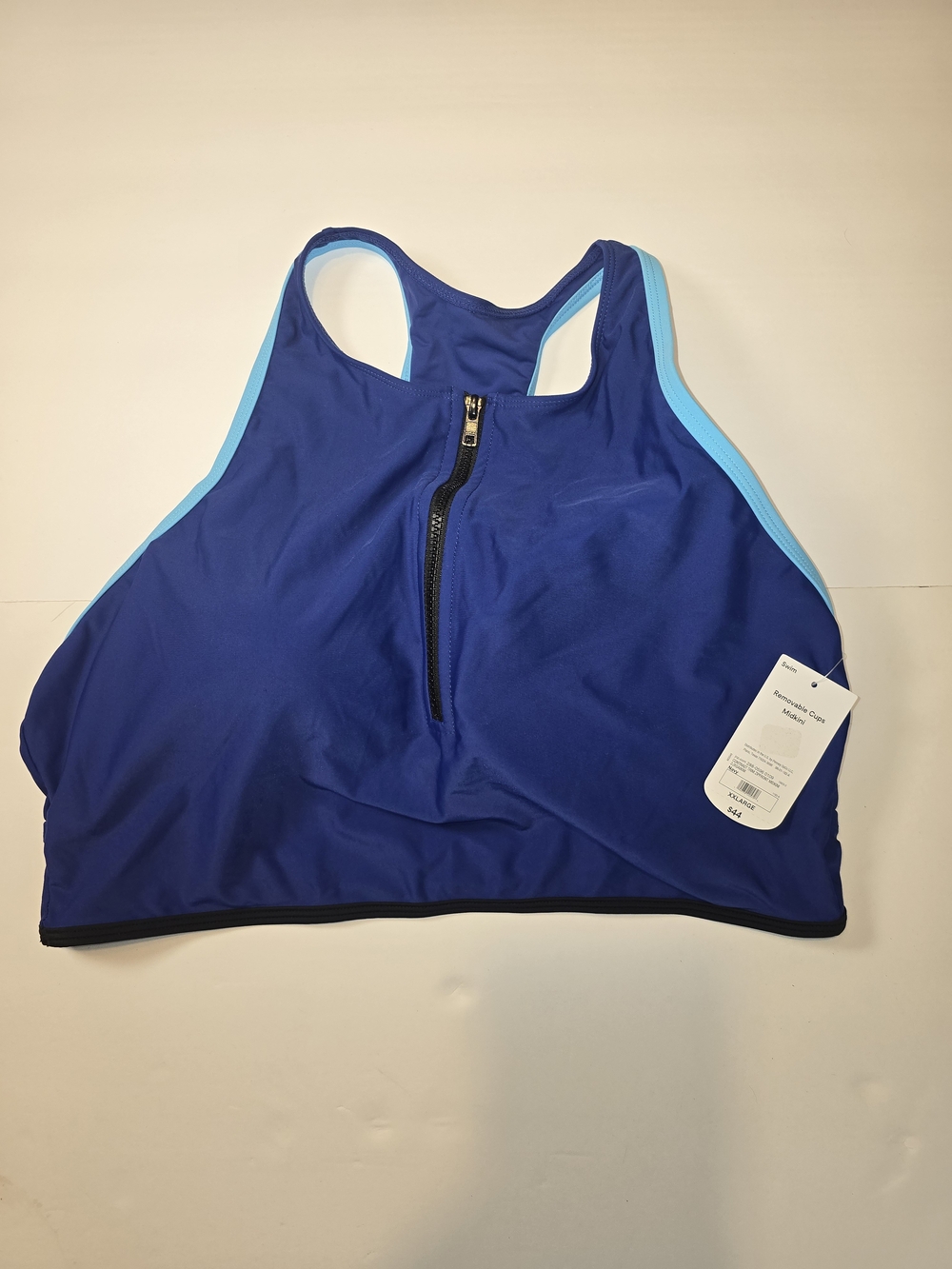 High-Neck Blue Zip-Front Sports Bra